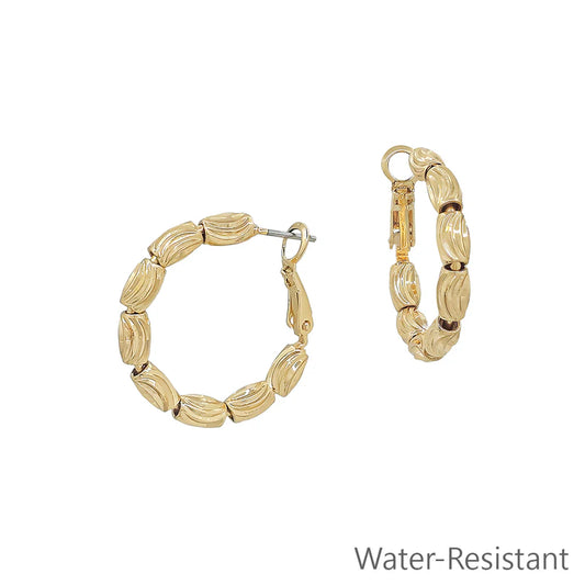 Small Textured Oval Bead Hoop Earring