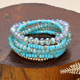 Faceted Bead & Wood Bracelet Set