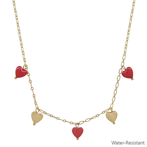 Gold & Colored Heart Charm Necklace