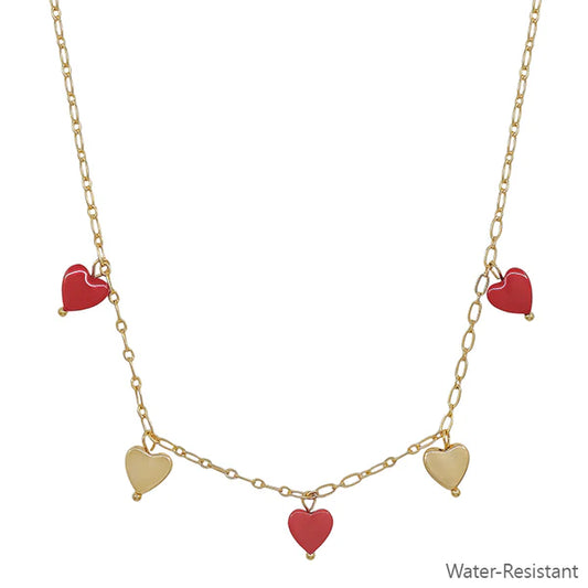 Gold & Colored Heart Charm Necklace