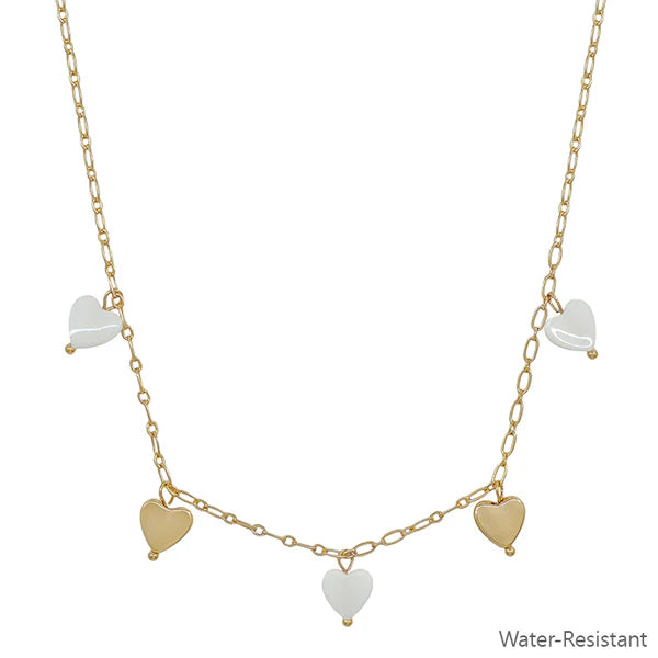 Gold & Colored Heart Charm Necklace