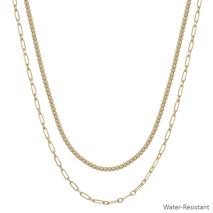 Layered Gold Ball Bead Chain Necklace