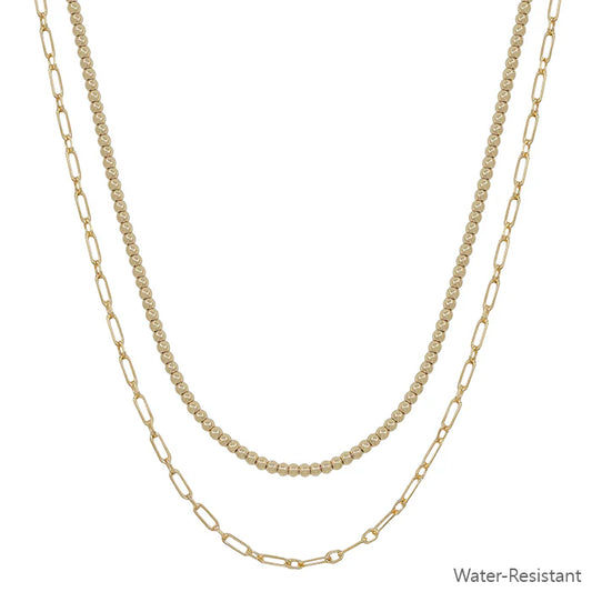 Layered Gold Ball Bead Chain Necklace