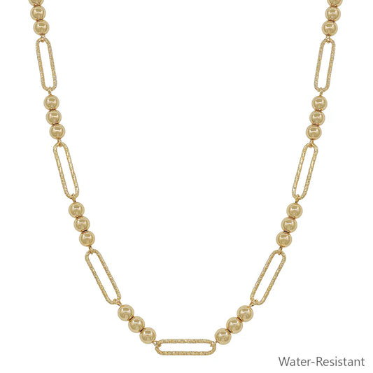 Gold Beaded Open Oval Chain Short Necklace