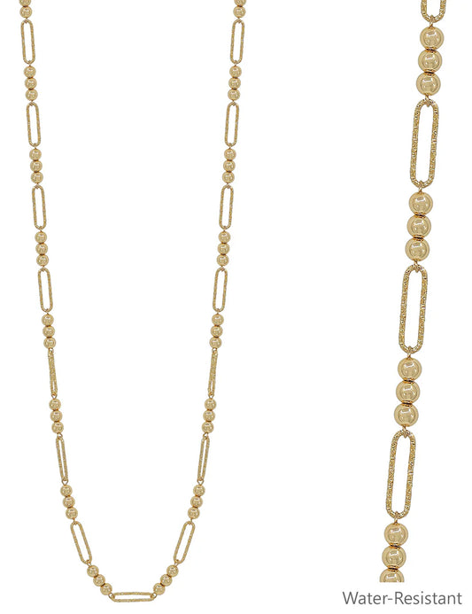 Gold Beaded Open Oval Chain Long Necklace