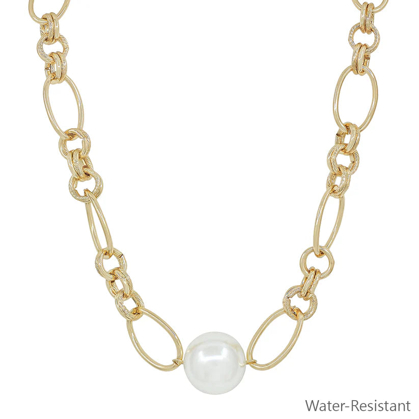 Gold Center Pearl Open Chain Necklace
