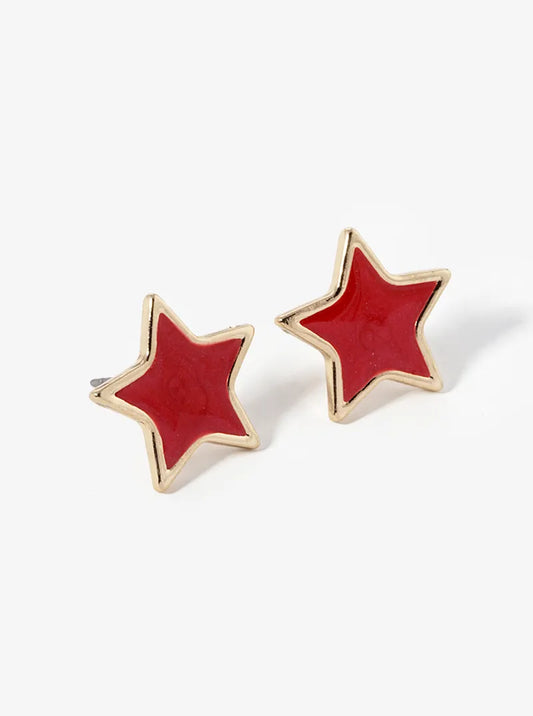 Solid Enamel Star Earring-Red