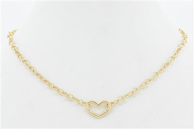 Gold Open Heart Chain Necklace