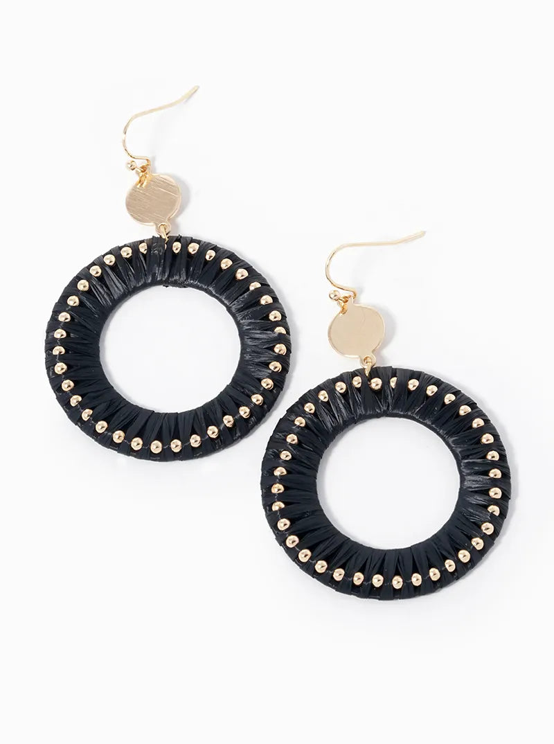 Raffia Wrapped Round Drop Earring