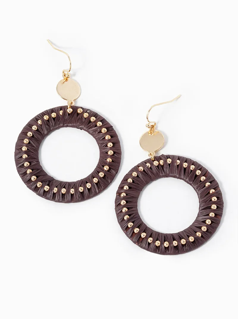 Raffia Wrapped Round Drop Earring