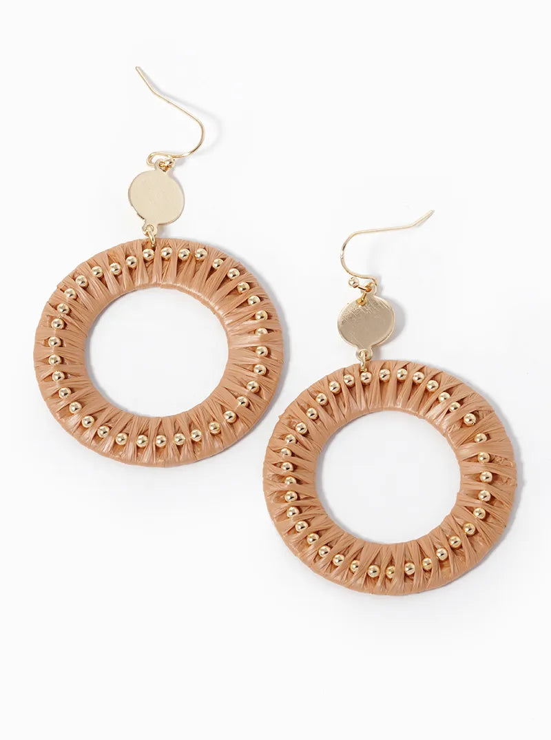 Raffia Wrapped Round Drop Earring