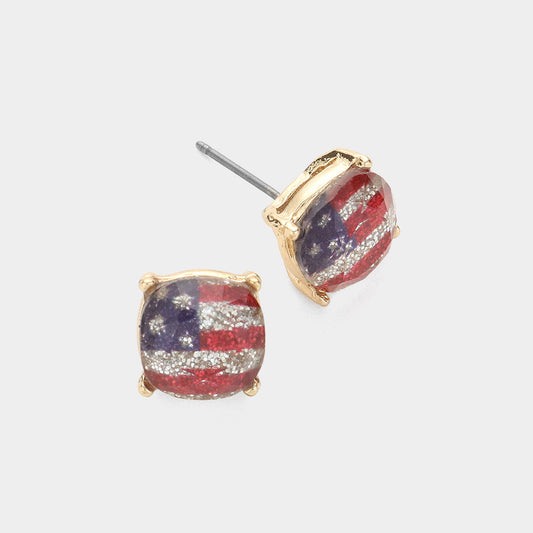 Faceted Flag Rectangle Stud Earring
