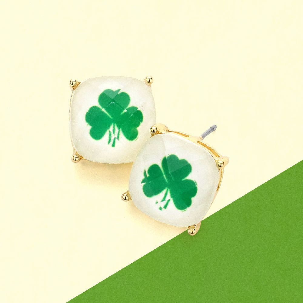 St. Patrick's Day Clover Square Stud Earring