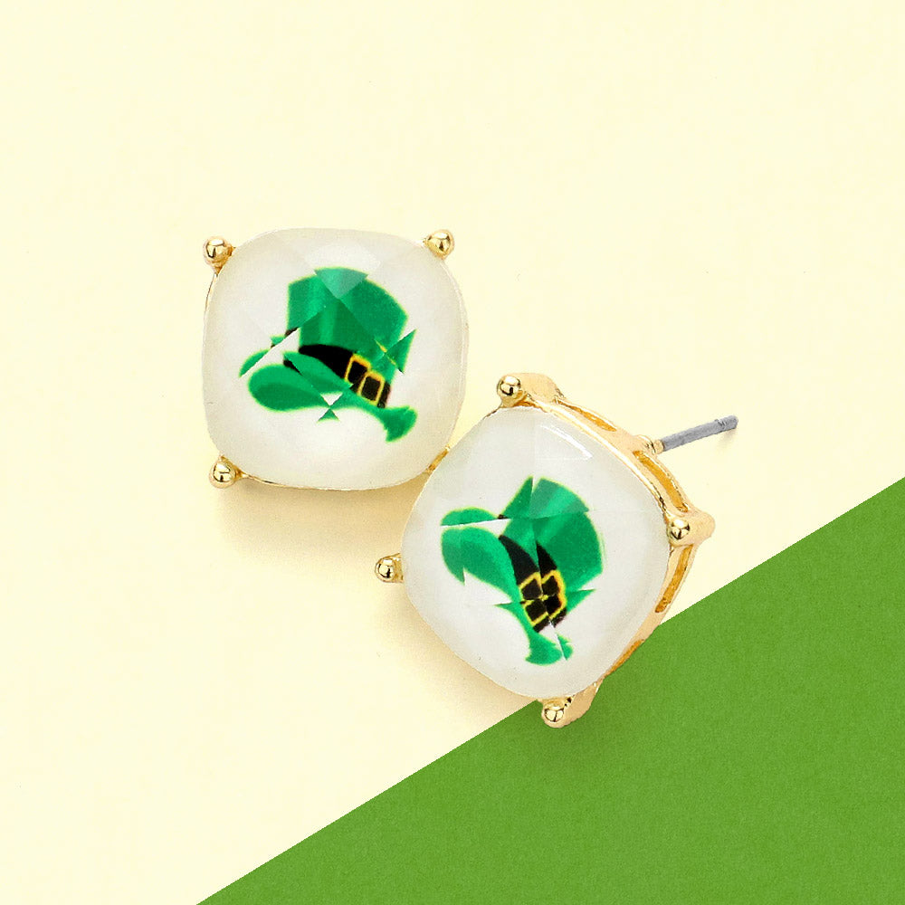 St. Patrick's Dat Hat Square Stud Earring