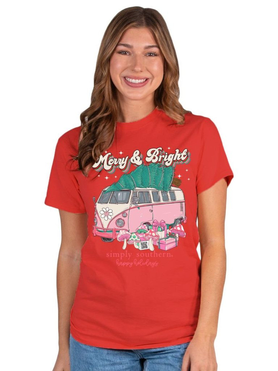 Merry & Bright T-Shirt By Simply Southern- Red