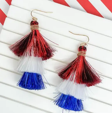 Patriotic Tinsel Tiered Tassel Earring