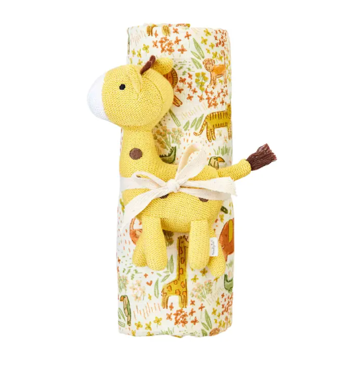 Safari Swaddle & Rattle Set By Mud Pie