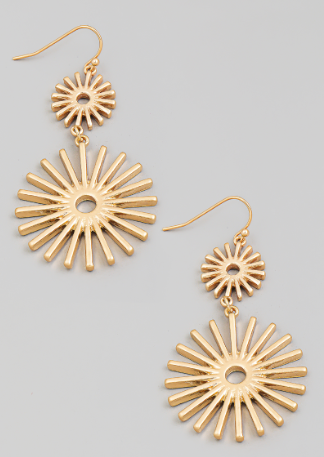Double Sun Burst Metal Drop Earring