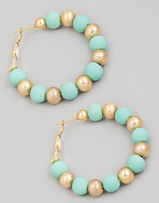 Clay Ball + Gold Bead Latch Hoop Earring