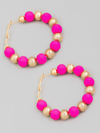 Clay Ball + Gold Bead Latch Hoop Earring
