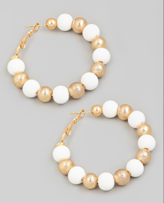 Clay Ball + Gold Bead Latch Hoop Earring
