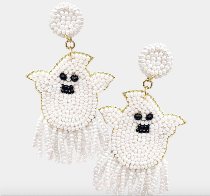 Seed Beaded Ghost Dangle Earring