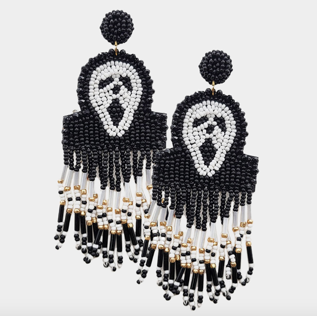 Skull Seed Beaded Fringe Earring