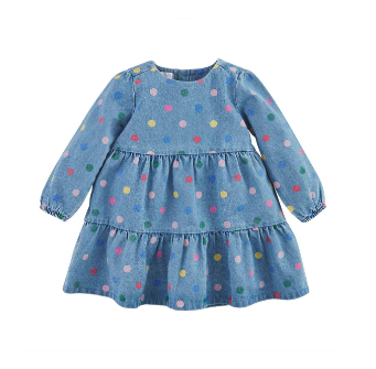 Denim Chambray Colorful Dot Dress W/ Personalization