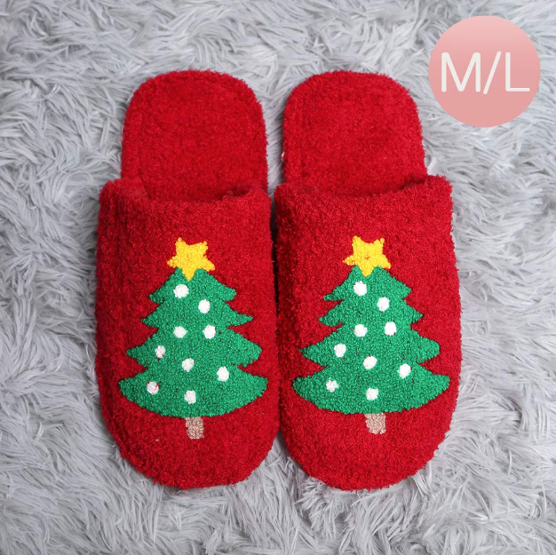 Kids Christmas Tree Slippers- Red