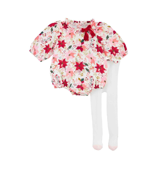 Poinsettia Bubble & Tights Set