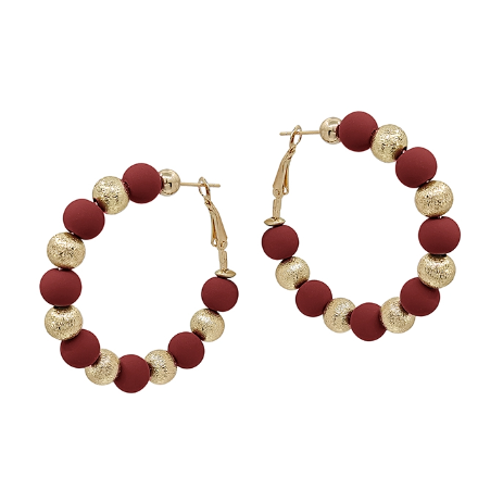 Clay Ball + Gold Bead Latch Hoop Earring