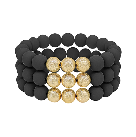 Clay & Gold Beaded Bracelet Set