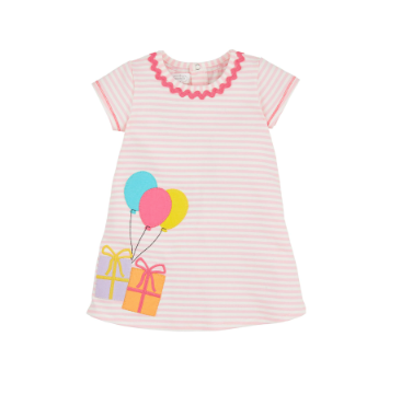 Birthday Balloon Striped Dress - Pink
