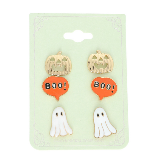 Pumpkin, Boo, Ghost Stud Earring Set