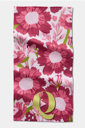 Geometry Monogram Floral Personalized Bar Towels