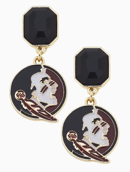Rhinestone Enamel Logo Earrings in Shiny Gold