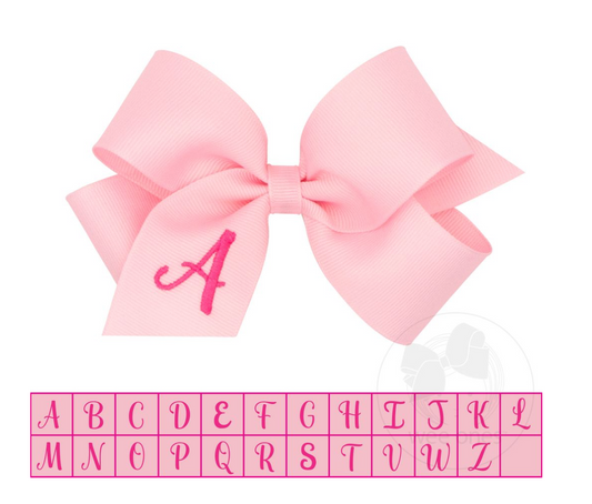 Medium Monogrammed Grosgrain Girls Hair Bow - Light Pink with Hot Pink Initial