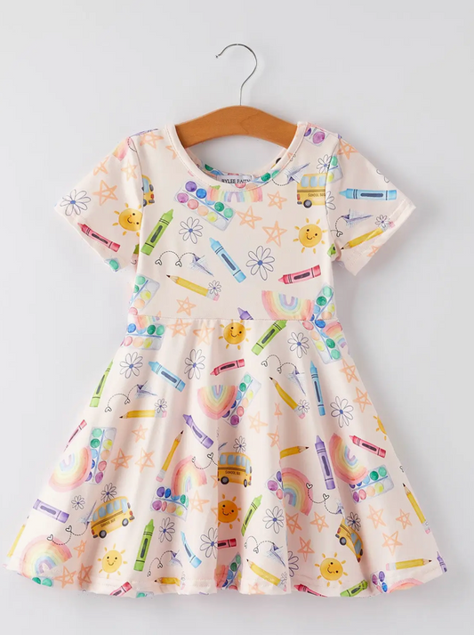 Colorful Back to School Delight Girls Dress
