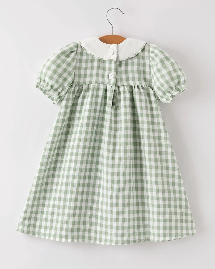 Fall Pumpkin Applique Plaid Green Girls Dress