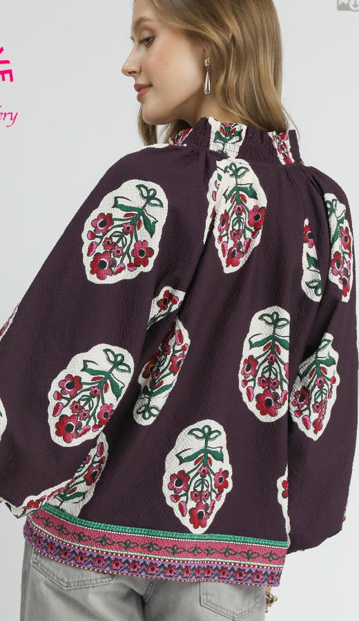 Large Spaced Floral 3/4 Sleeve Tunic Top