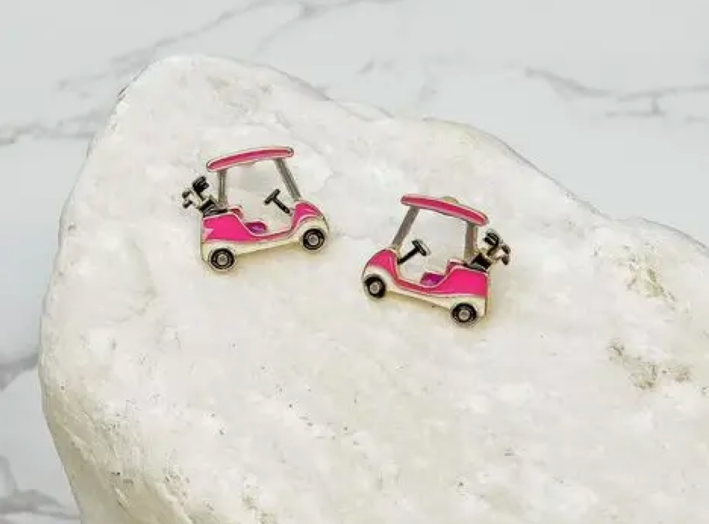 Pink Golf Cart Stud Earrings