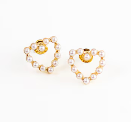 Heart Pearl Stud Earrings
