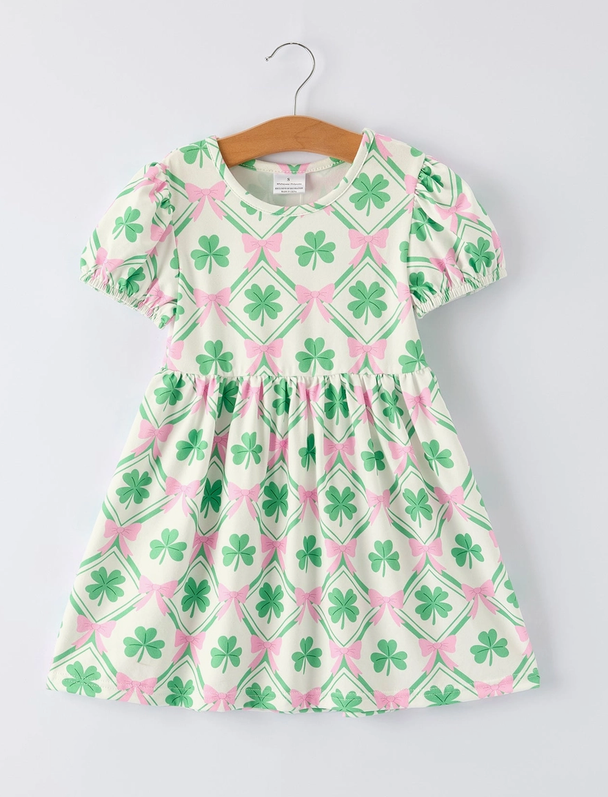 St. Patrick's Day Bow Shamrock Print Dress