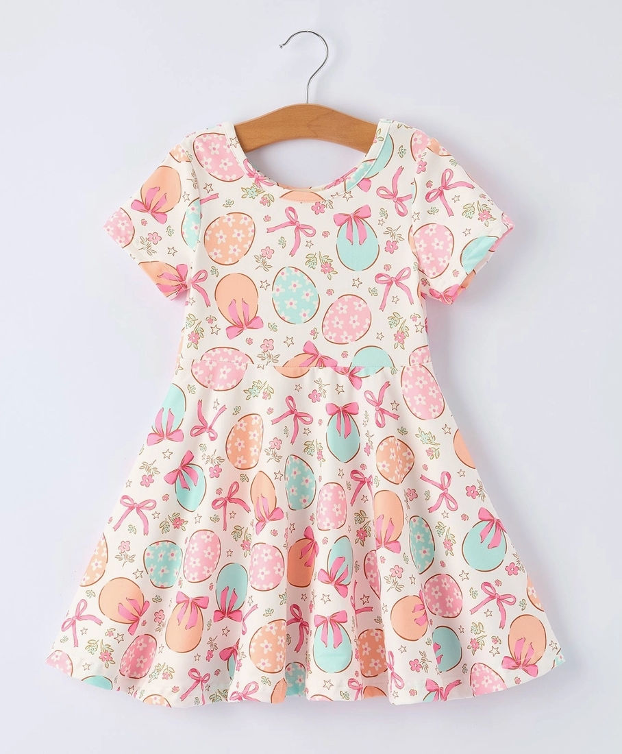 Easter Egg Bow Print Short Sleeve Dress