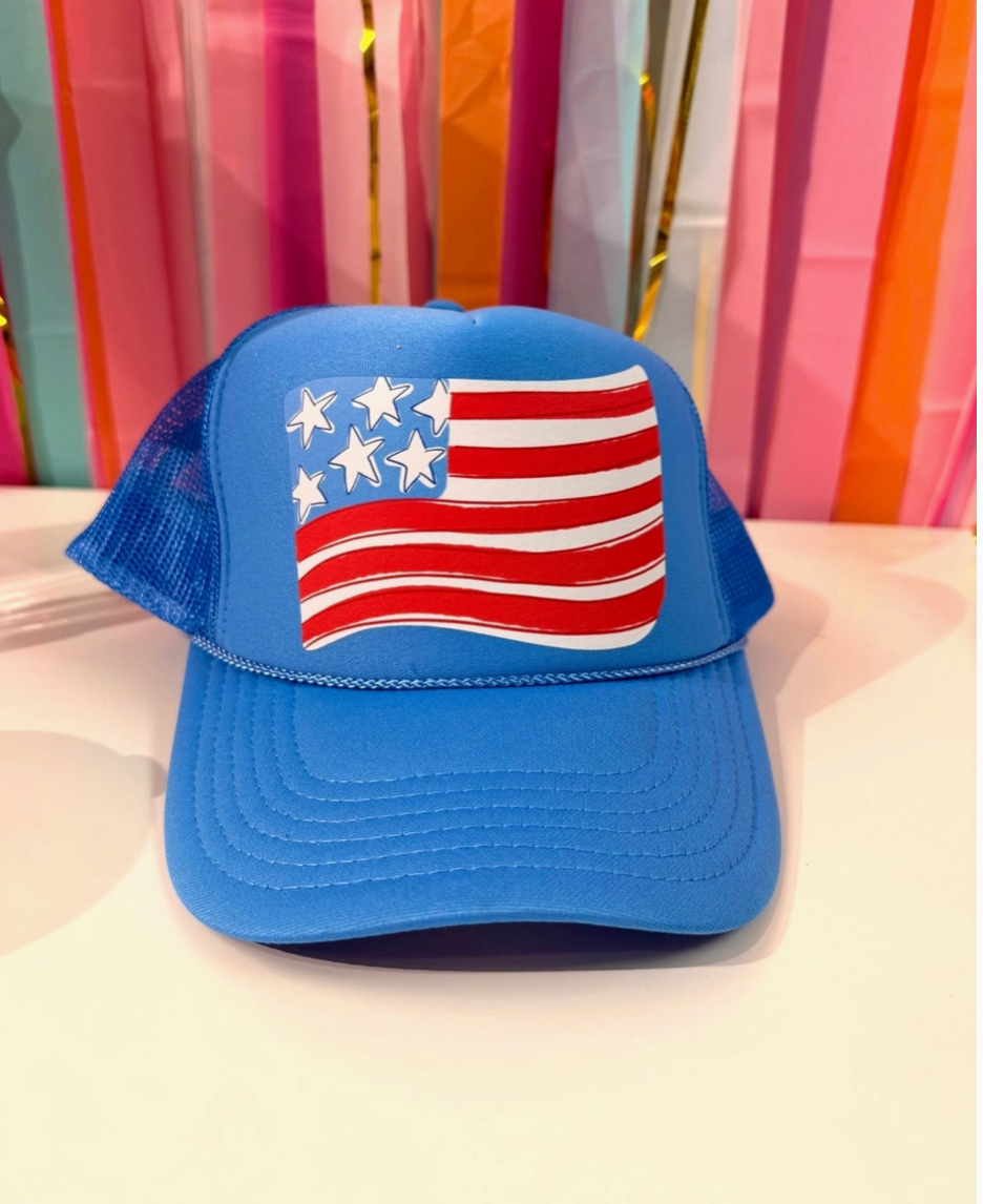 American Flag Blue Trucker Hat