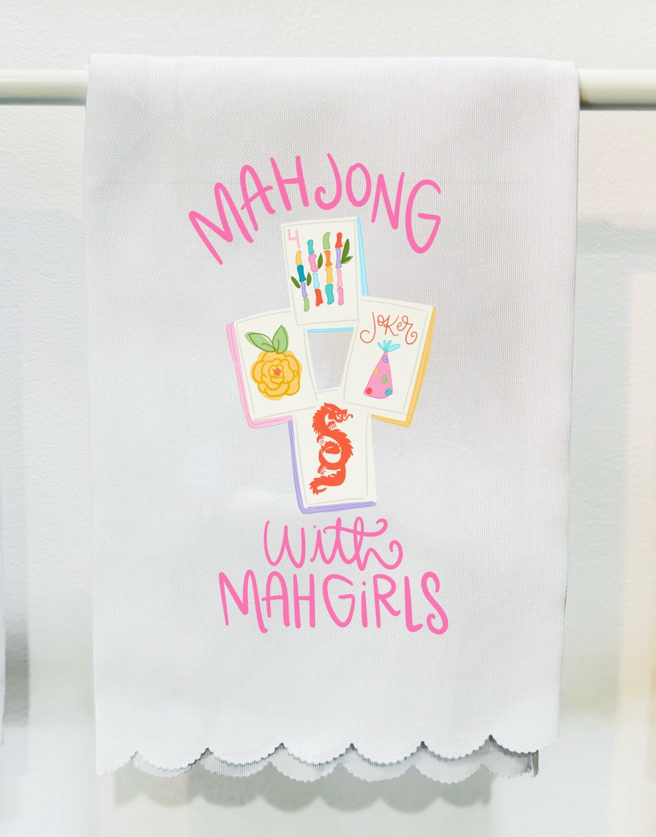 Mahjong with Mah Girls Scalloped Tea Towel