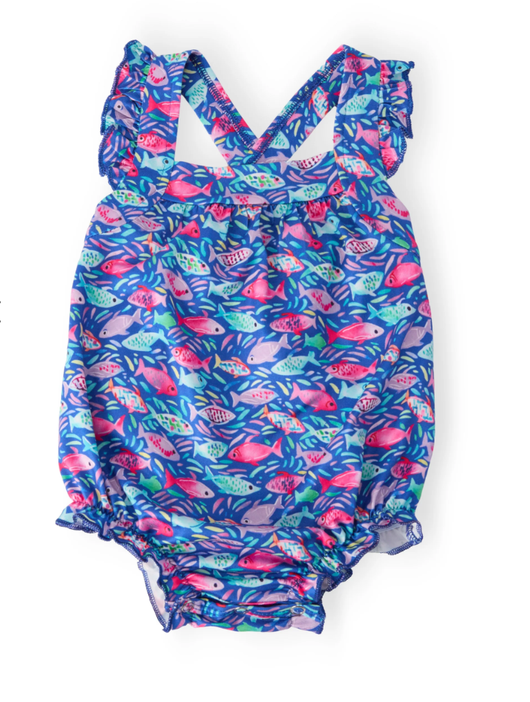 Fish in the Sea Ruffle Cross Back Romper