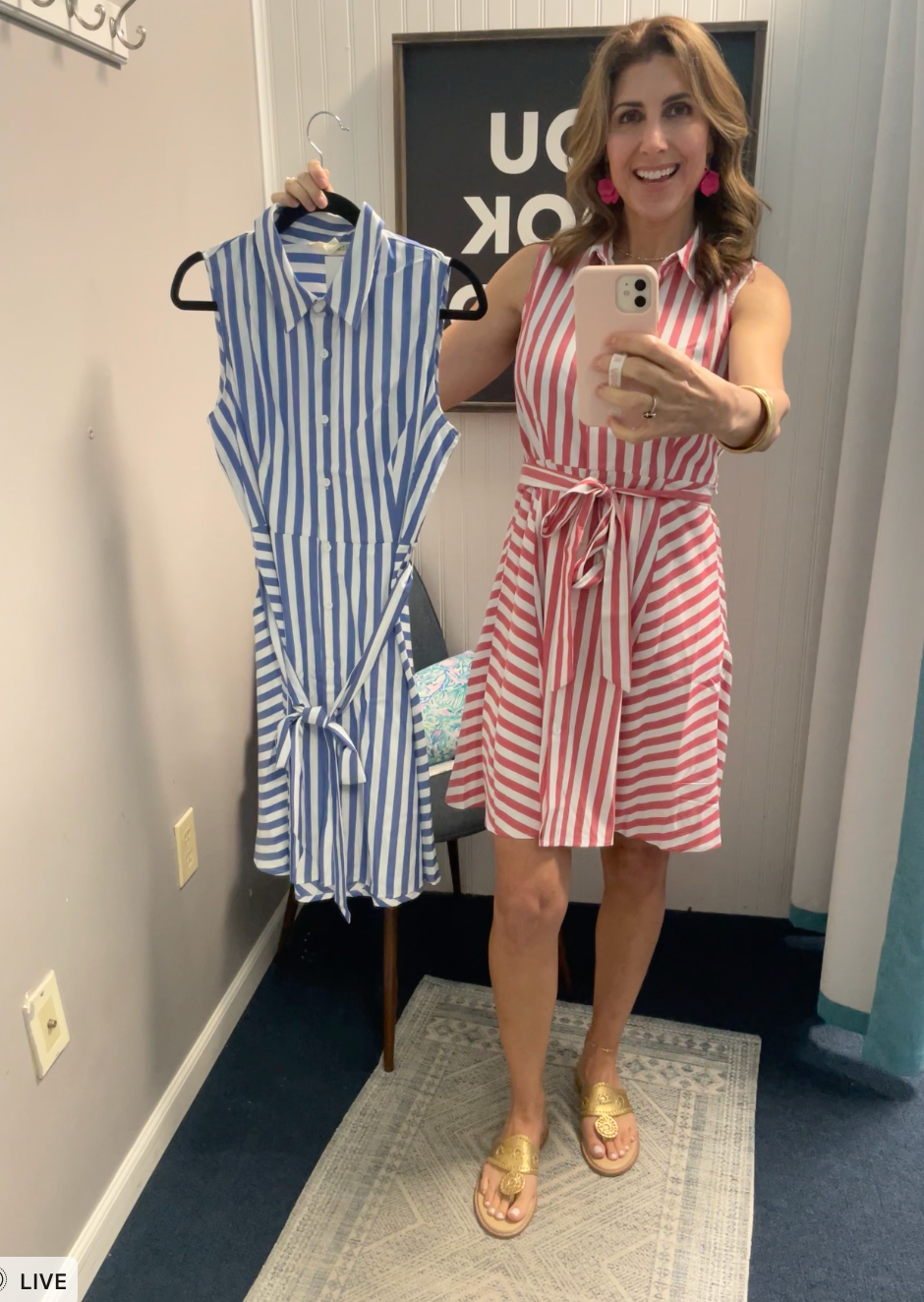 Striped Sleeveless Collared Button Down Belted Dress