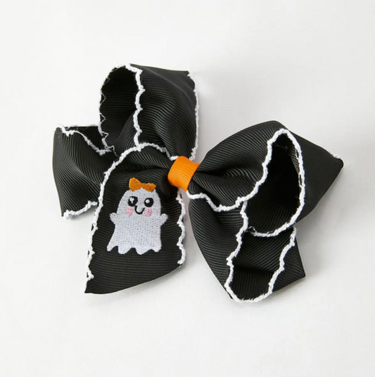 Halloween Ghost Embroidered Black Bow Hairpin