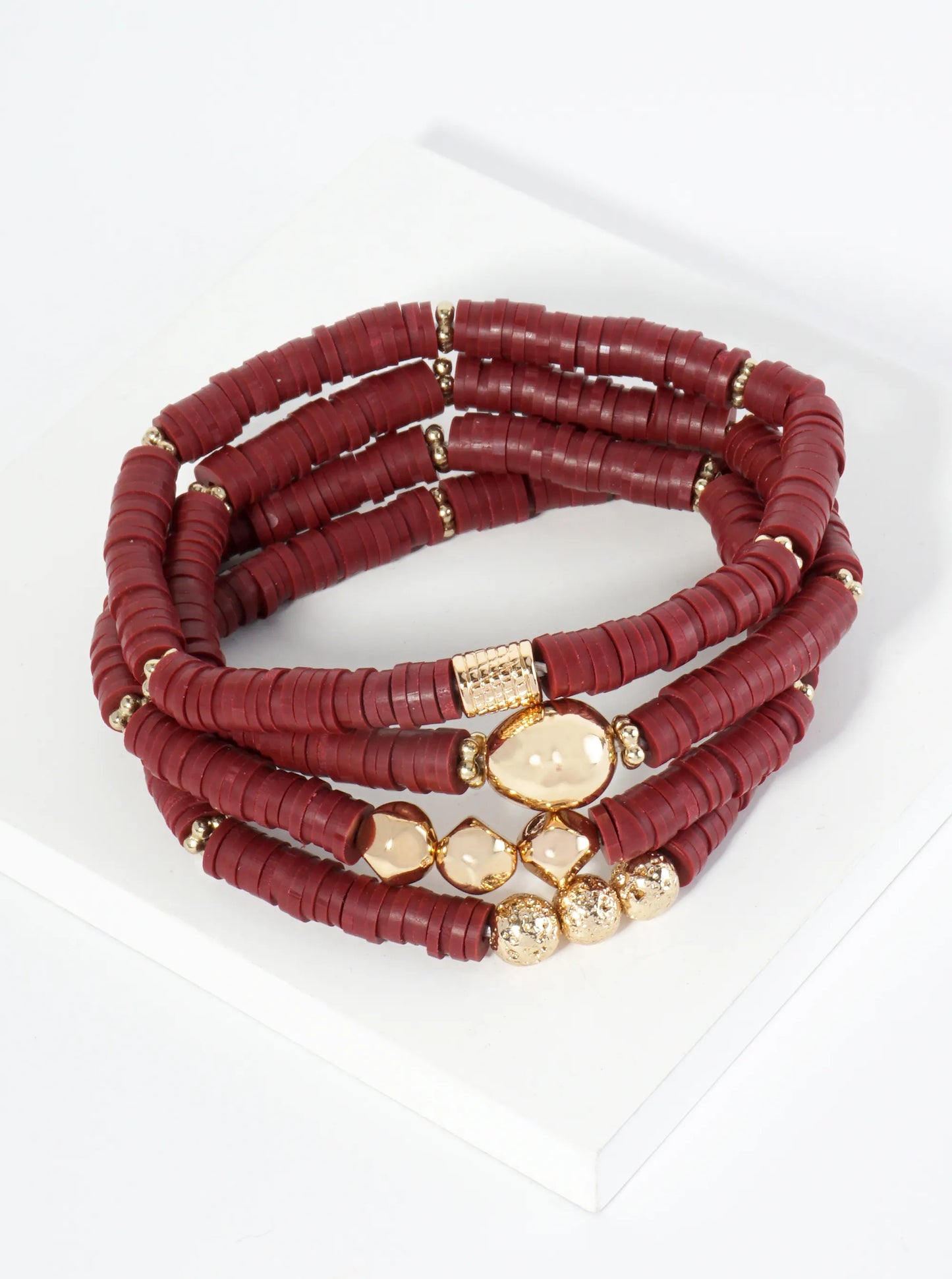 Heishi Bead & Metal Charm Stackable Stretch Bracelet Set